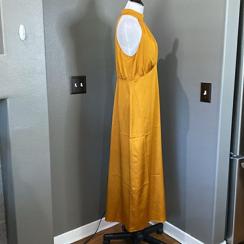 NEW EXPRESS Golden HONEY SATIN HALTER MAXI DRESS - Picture 11 of 14